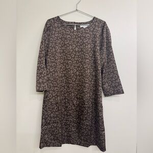 Forever 21 Brown and Tan Sheath Dress 3/4 Sleeve Crew Neck